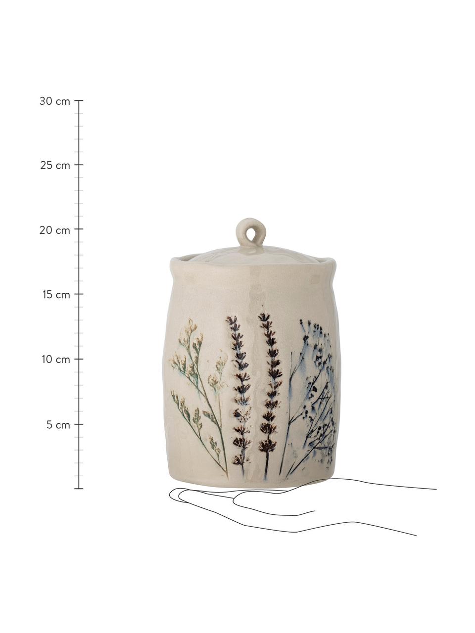 Handgemaakte opbergdoos Bea met grasmotief en gebarsten glazuur, Keramiek, Beige, meerkleurig, Ø 12 x H 21 cm