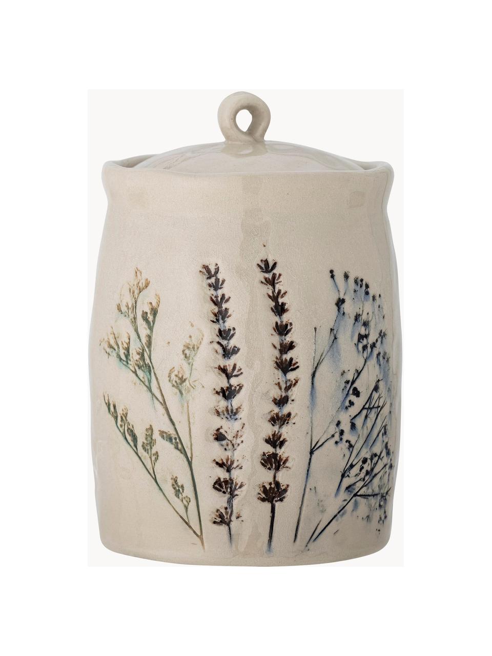 Handgemaakte opbergpot Bea met grasmotief, Keramiek, Lichtbeige, Ø 12 x H 21 cm