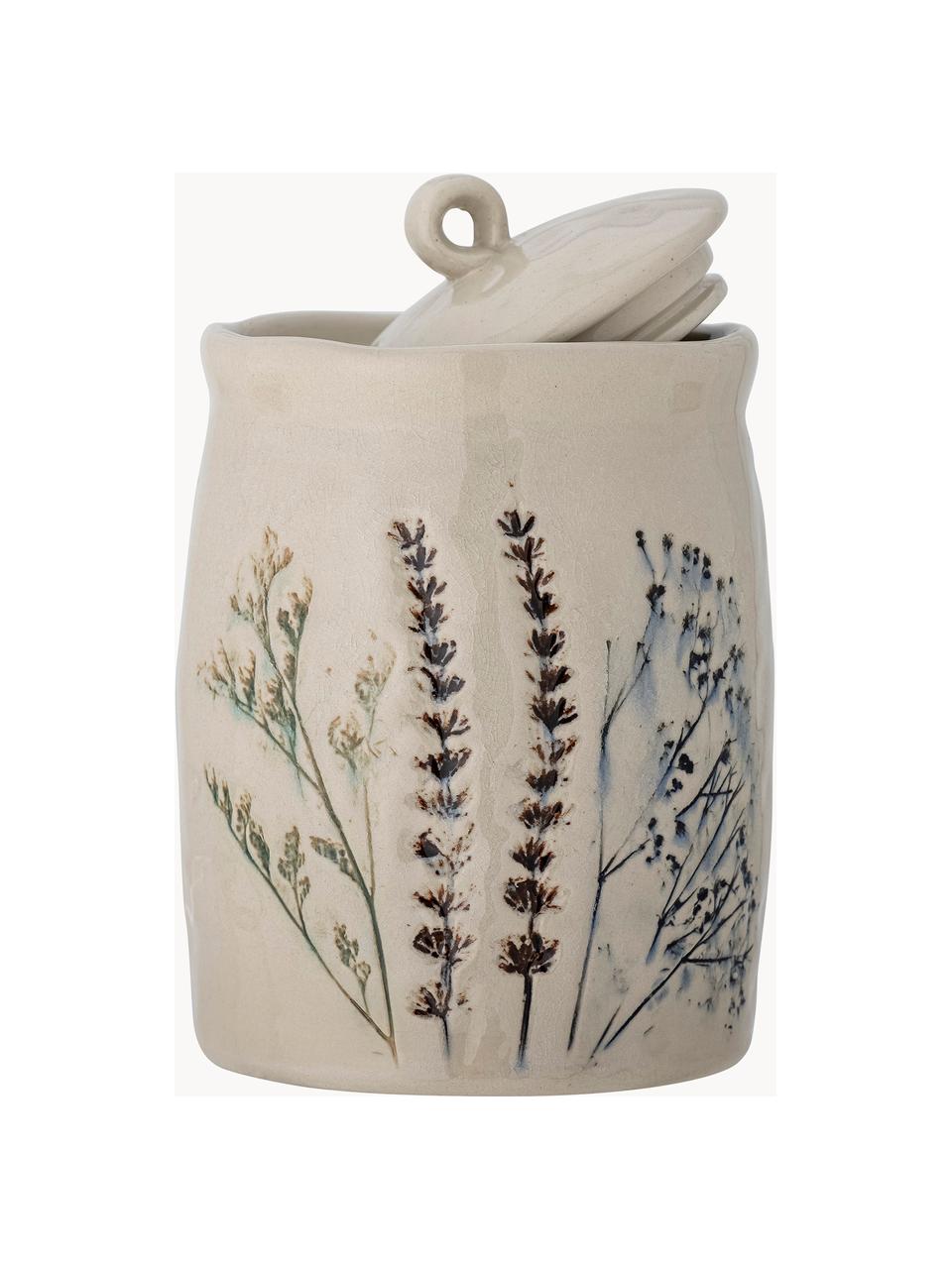 Handgemaakte opbergpot Bea met grasmotief, Keramiek, Lichtbeige, Ø 12 x H 21 cm