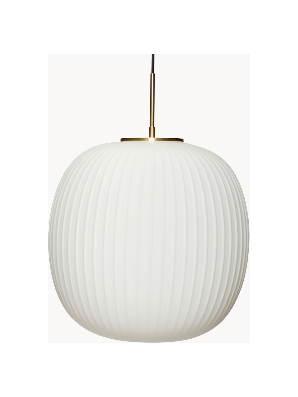 Handgemaakte hanglamp Serene, verschillende formaten, Lampenkap: glas, Wit, goudkleurig, Ø 42 x H 40 cm