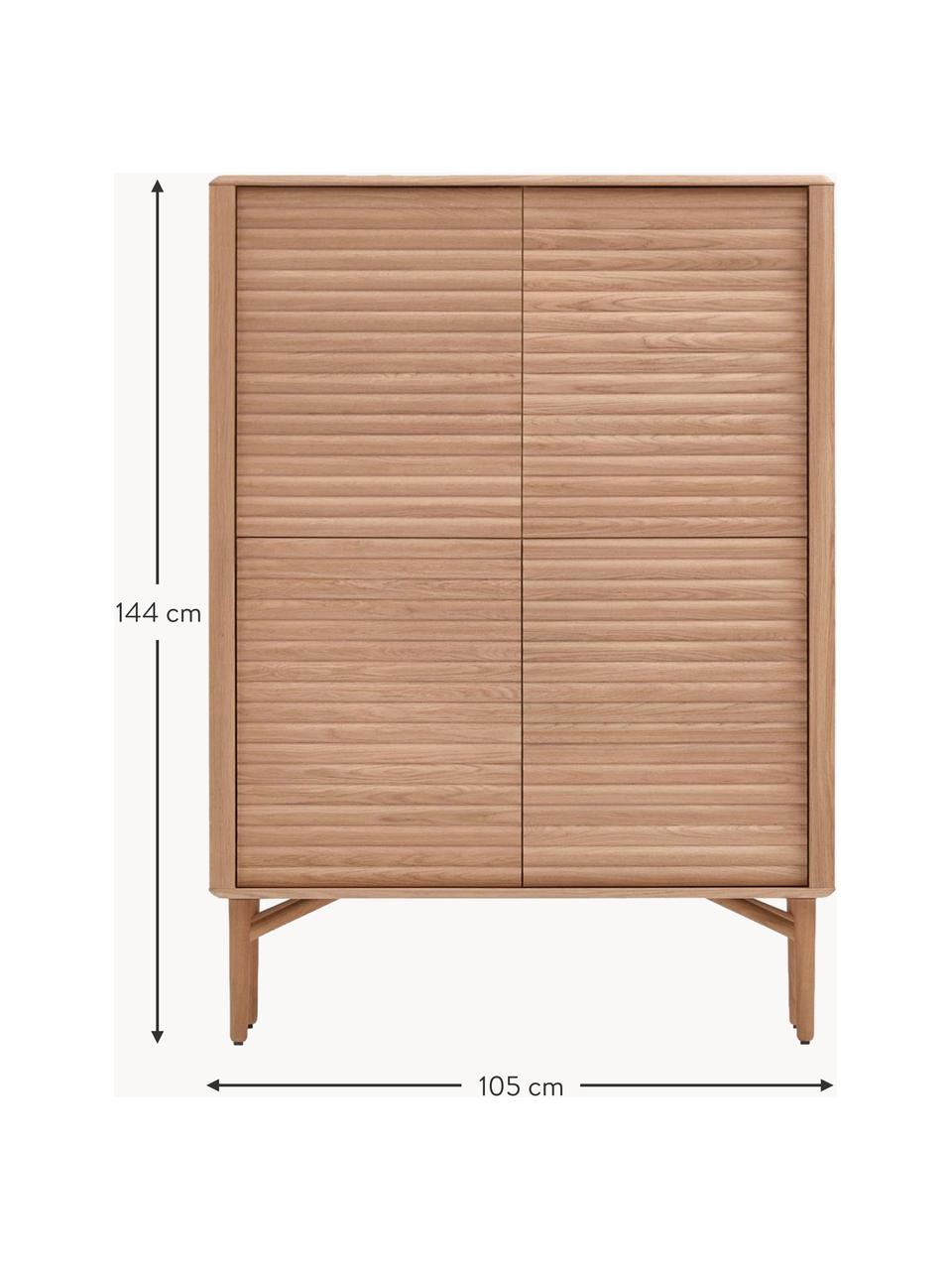 Highboard Deyla mit geriffelter Front aus Eichenholz, Eichenholz, Eichenholzfurnier, Eichenholz, B 105 x H 144 cm