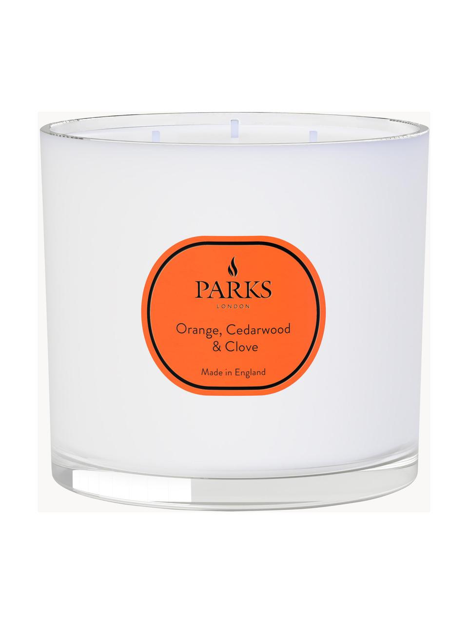 Bougie parfumée à trois mèches Aromatherapy (orange, bois de cèdre et clous de girofle), Blanc, orange, haut. 11 x Ø 12 cm