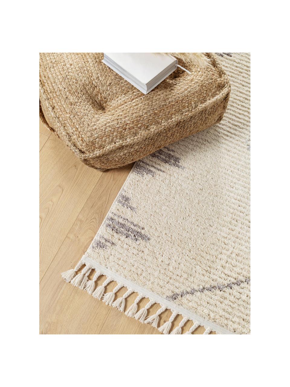 Hochflor-Teppich Bosse mit Bohomuster und Fransen, 100% Polyester, Hellbeige, Grau, B 160 x L 230 cm (Größe M)