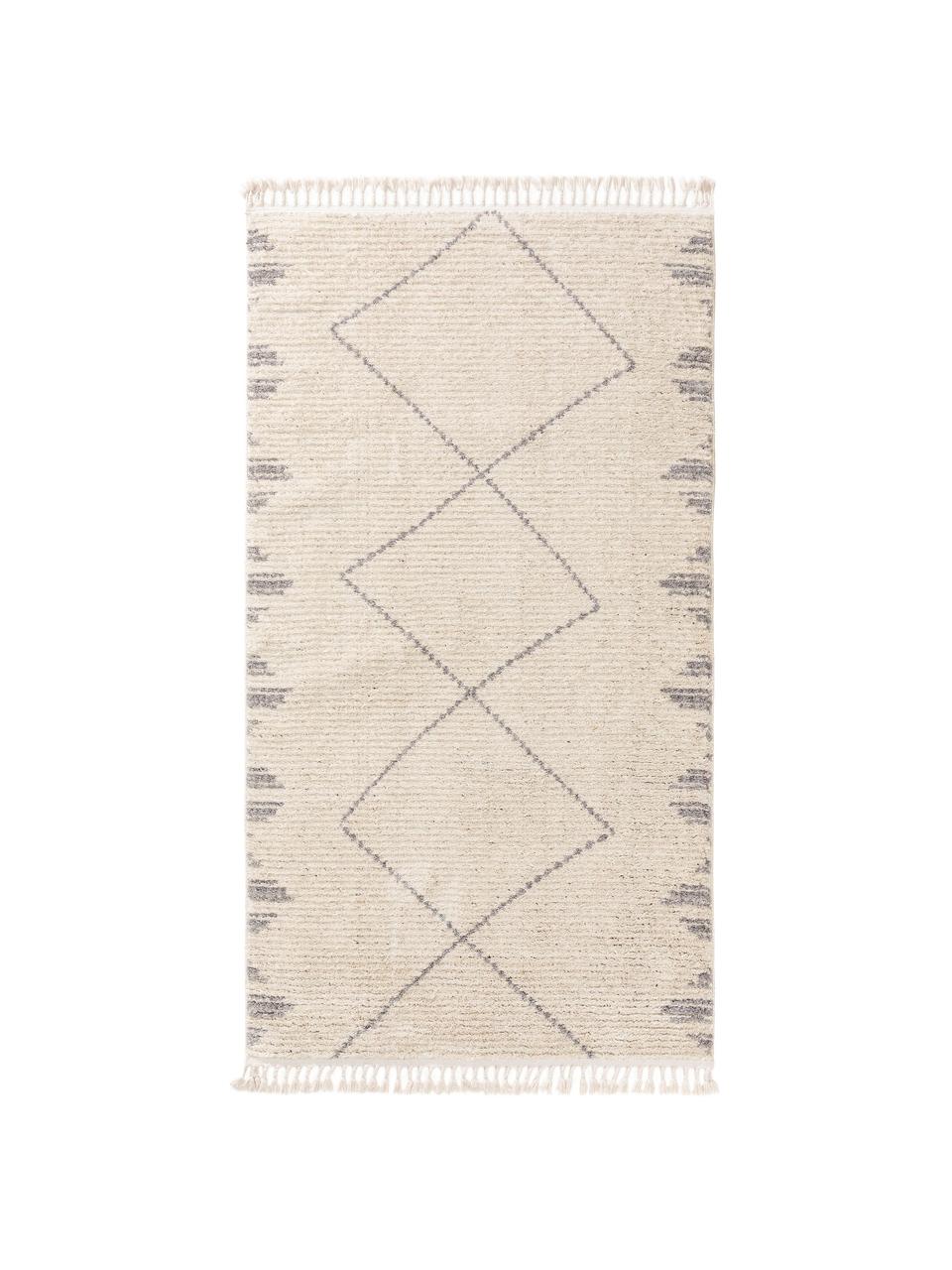 Tapis beige bohème à poils hauts Bosse, Beige clair, gris