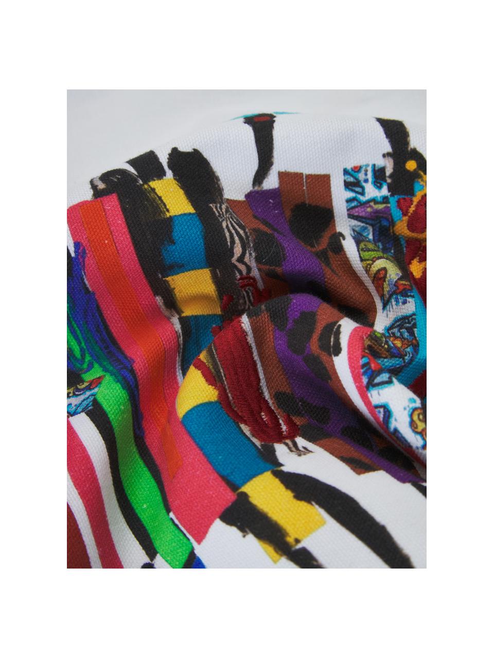 Geborduurde design kussenhoes Kendall, Multicolour, wit/zwart, B 45 x L 45 cm