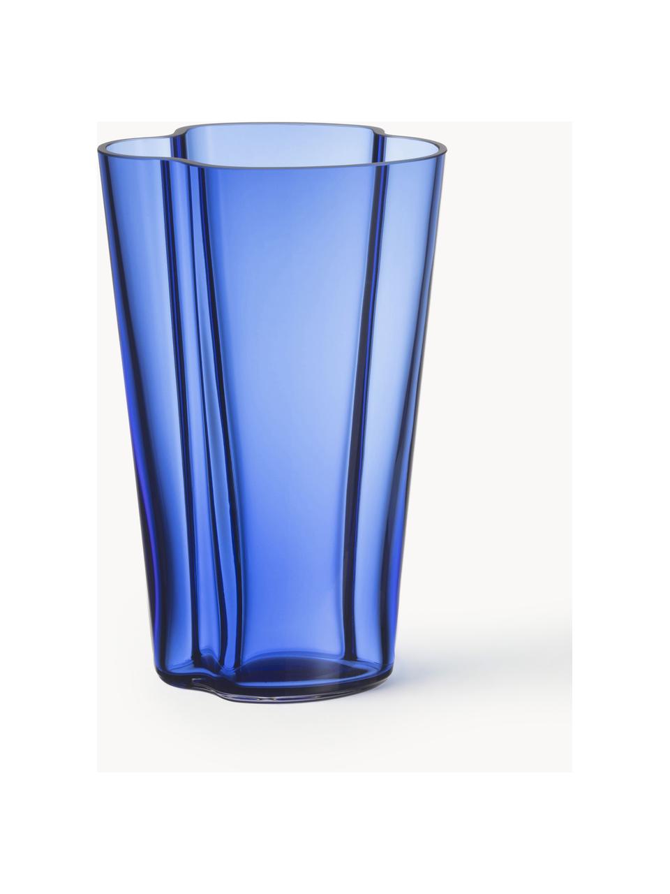 Mundgeblasene Vase Alvar Aalto, H 22 cm, Glas, mundgeblasen, Blau, transparent, B 14 x H 22 cm