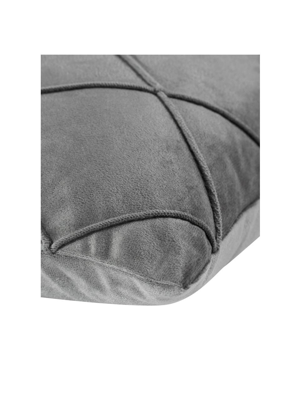 Fluwelen kussenhoes Nobless met verhoogd ruitjesmotief, 100% polyester fluweel, Grijs, B 40 x L 40 cm