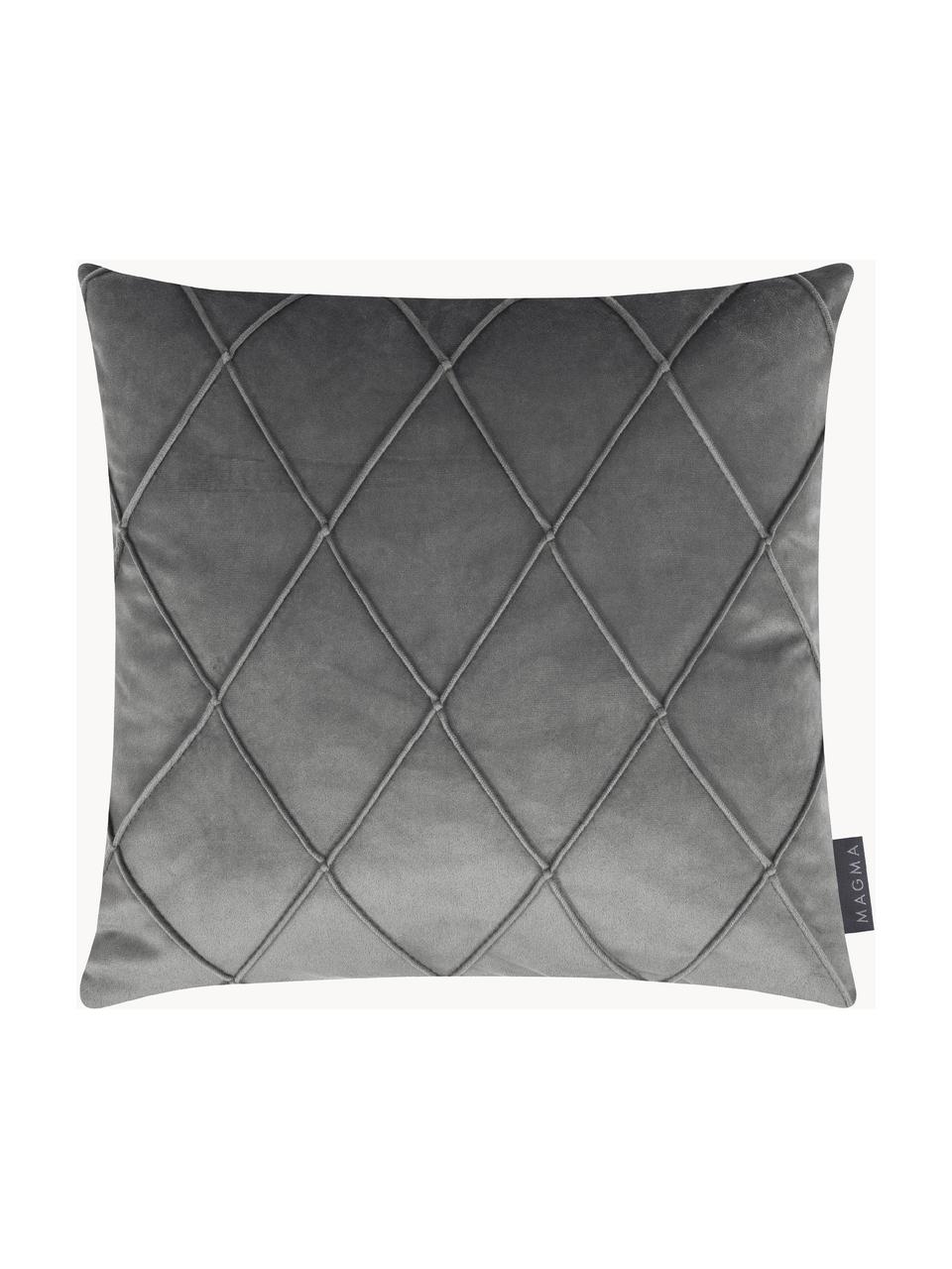 Copricuscino in velluto con motivo a rombi Nobless, 100% velluto di poliestere, Grigio, Larg. 40 x Lung. 40 cm