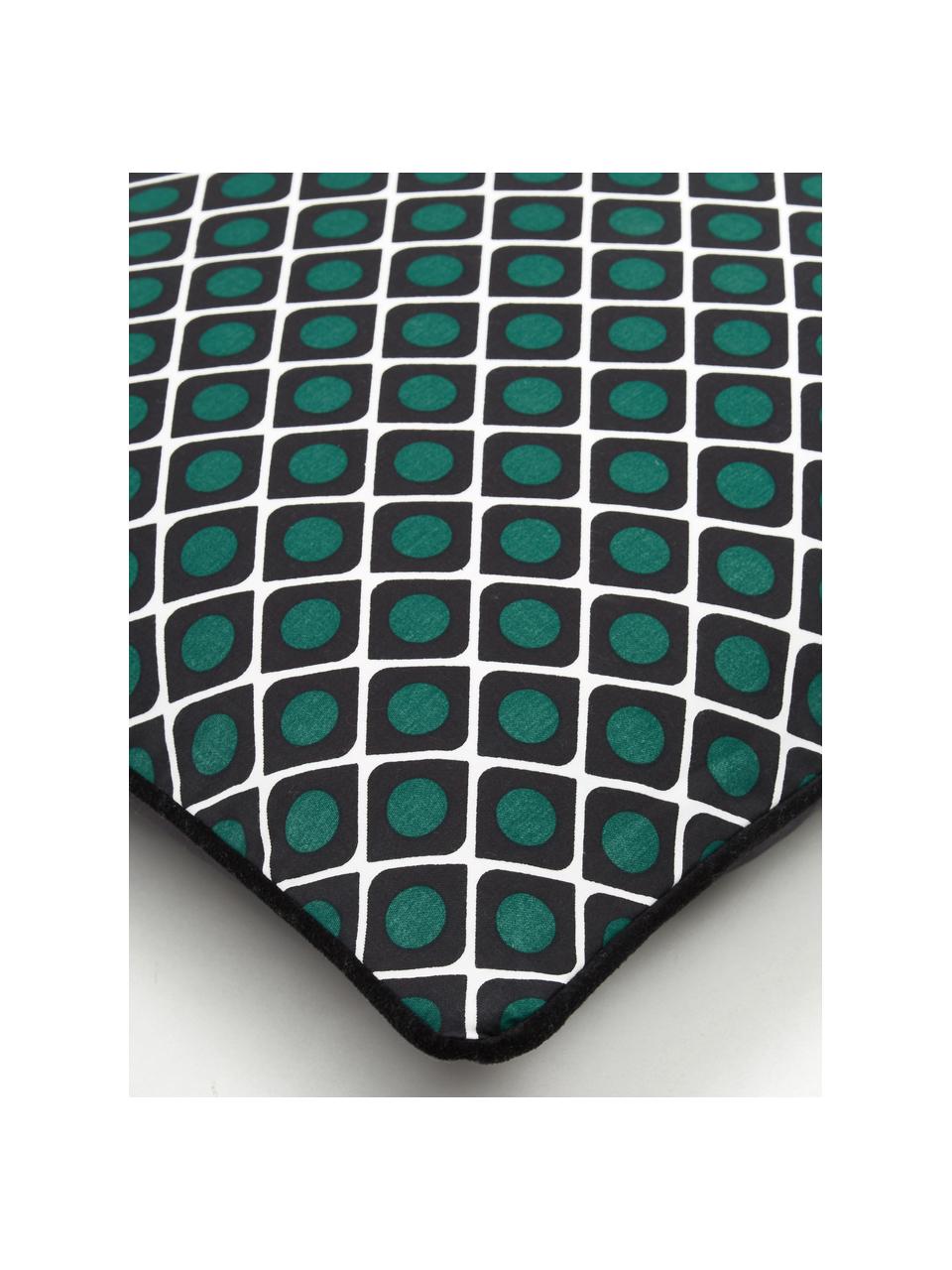 Vzorovaný povlak na polštář s černým lemováním Rivets, 100 % bavlna, Černá, krémově bílá, tmavě zelená, Š 45 cm, D 45 cm
