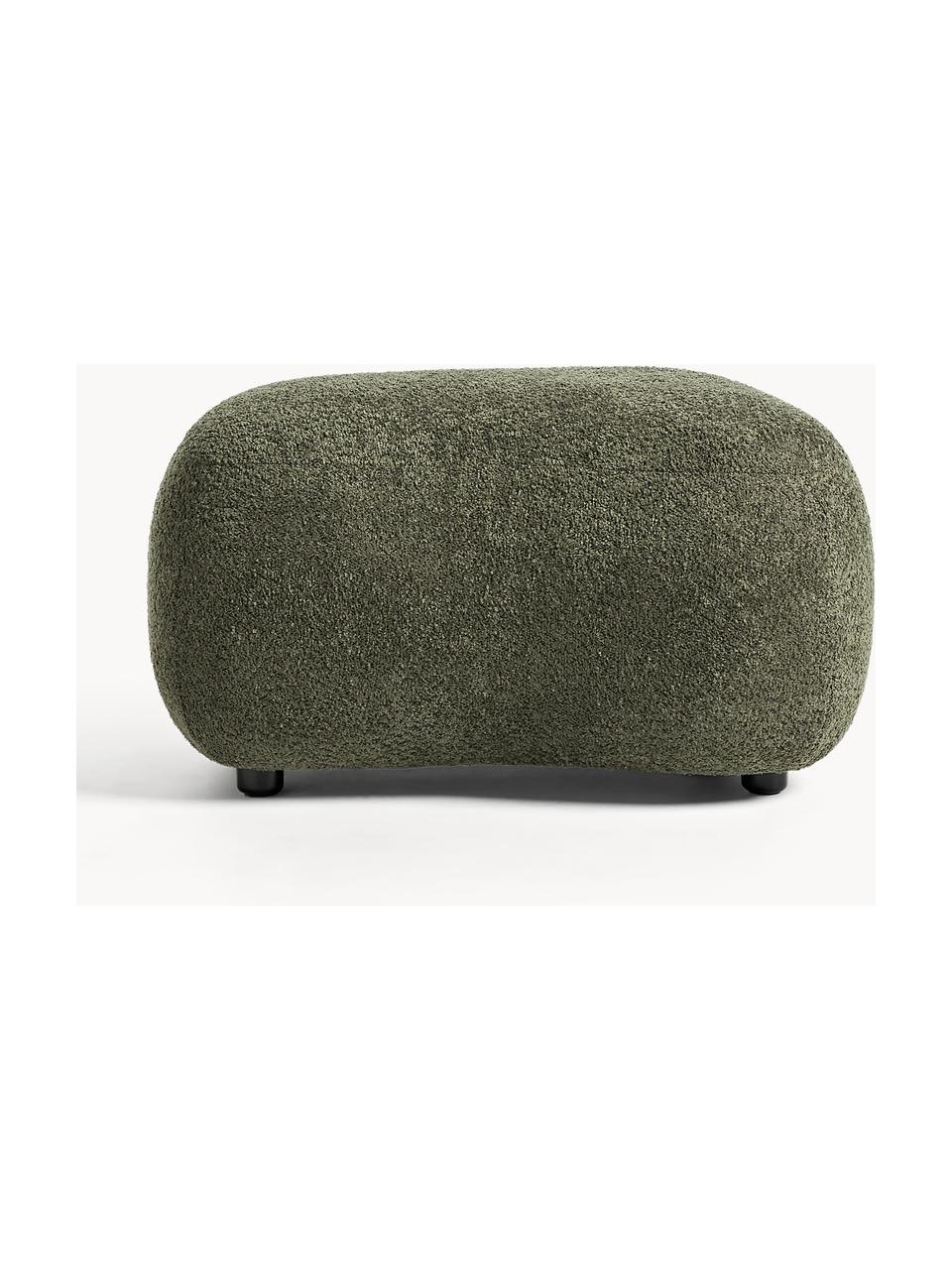 Pouf in teddy-bouclé Alba, Rivestimento: 100% poliestere (teddy bo, Teddy-bouclé verde scuro, Larg. 70 x Alt. 42 cm, curvatura a sinistra