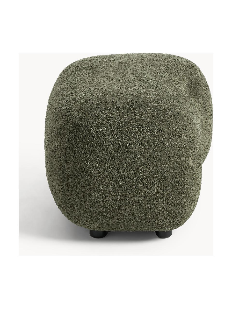 Hocker Alba aus Teddy-Bouclé, Bezug: 100 % Polyester (Teddy-Bo, Füße: Kunststoff Dieses Produkt, Teddy-Bouclé Dunkelgrün, B 70 x H 42 cm, gebogen links