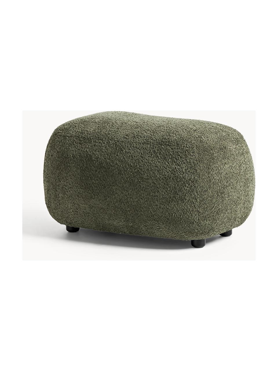 Pouf in teddy-bouclé Alba, Rivestimento: 100% poliestere (teddy bo, Teddy-bouclé verde scuro, Larg. 70 x Alt. 42 cm, curvatura a sinistra