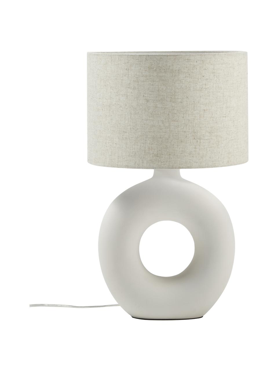 Lampada grande da tavolo in ceramica Gisella, Paralume: misto lino, Base della lampada: ceramica, Beige, bianco, Ø 35 x Alt. 55 cm