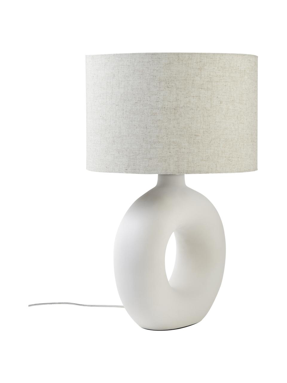 Große Keramik-Tischlampe Gisella, Lampenschirm: Leinengemisch, Lampenfuß: Keramik, Weiß, Ø 35 x H 55 cm