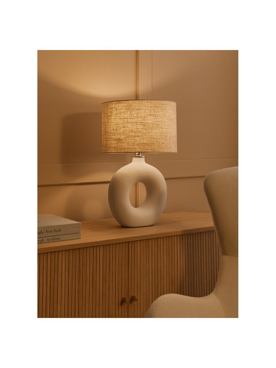 Lampada grande da tavolo in ceramica Gisella, Paralume: misto lino, Base della lampada: ceramica, Beige, bianco, Ø 35 x Alt. 55 cm