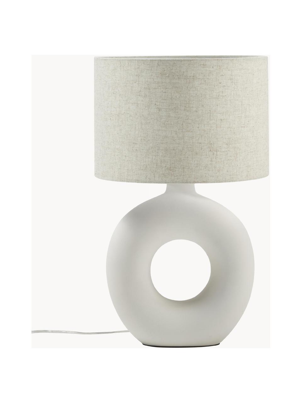 Grote keramische tafellamp Gisella, Lampenkap: linnenmix, Lampvoet: keramiek, Lichtbeige, Ø 35 x H 46 cm