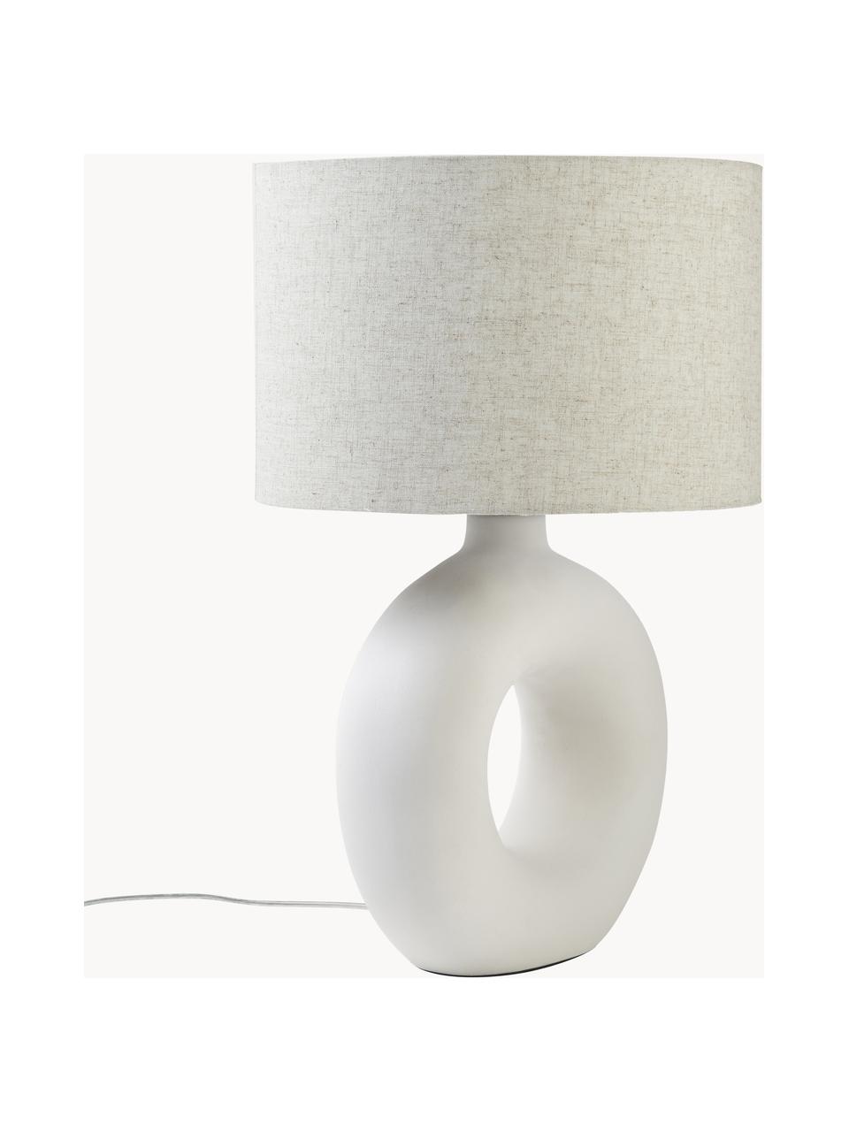 Grote keramische tafellamp Gisella, Lampenkap: linnenmix, Lampvoet: keramiek, Lichtbeige, Ø 35 x H 46 cm
