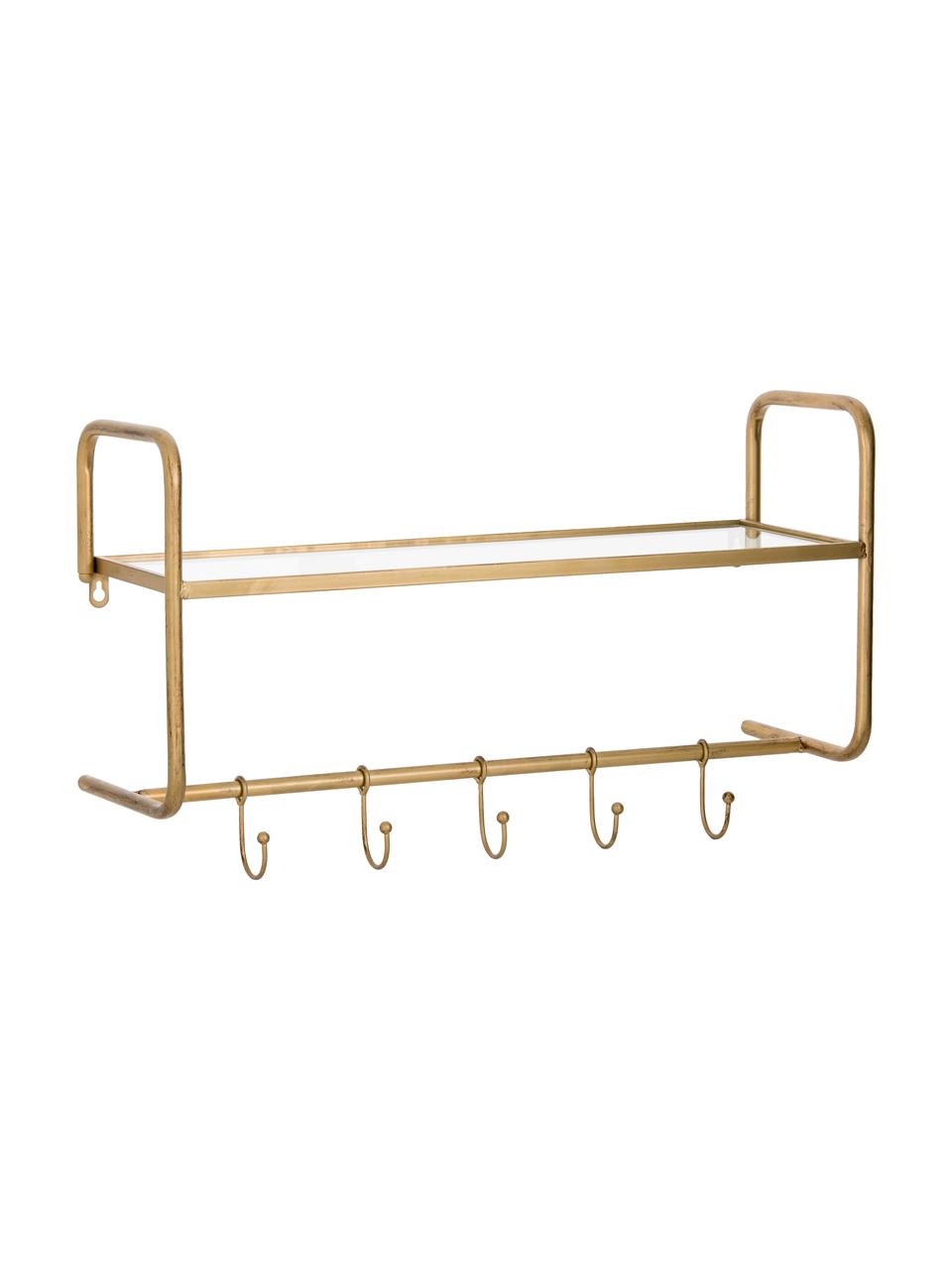 Półka ścienna z 5 hakami Hatstand, Odcienie mosiądzu, S 63 x W 23 cm