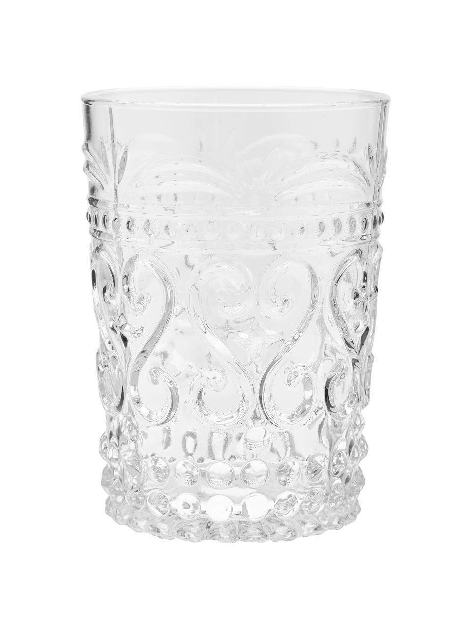 Mundgeblasene Wassergläser Melting Pot Calm mit unterschiedlichem Relief, 6er-Set, Glas, Transparent, Weiß, Ø 7-10 x H 9-11 cm, 270 bis 440 ml