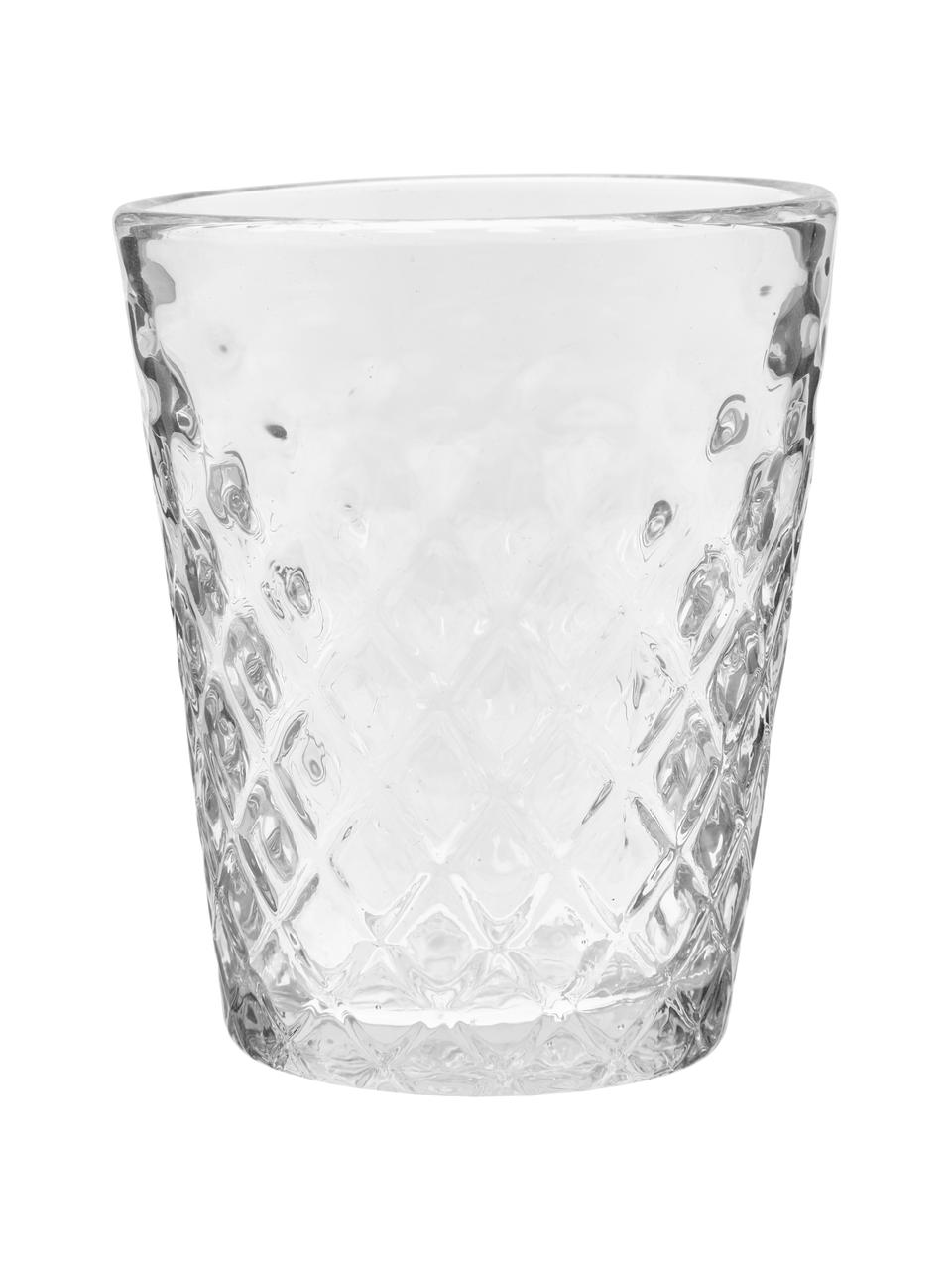 Mundgeblasene Wassergläser Melting Pot Calm mit unterschiedlichem Relief, 6er-Set, Glas, Transparent, Weiß, Ø 7-10 x H 9-11 cm, 270 bis 440 ml