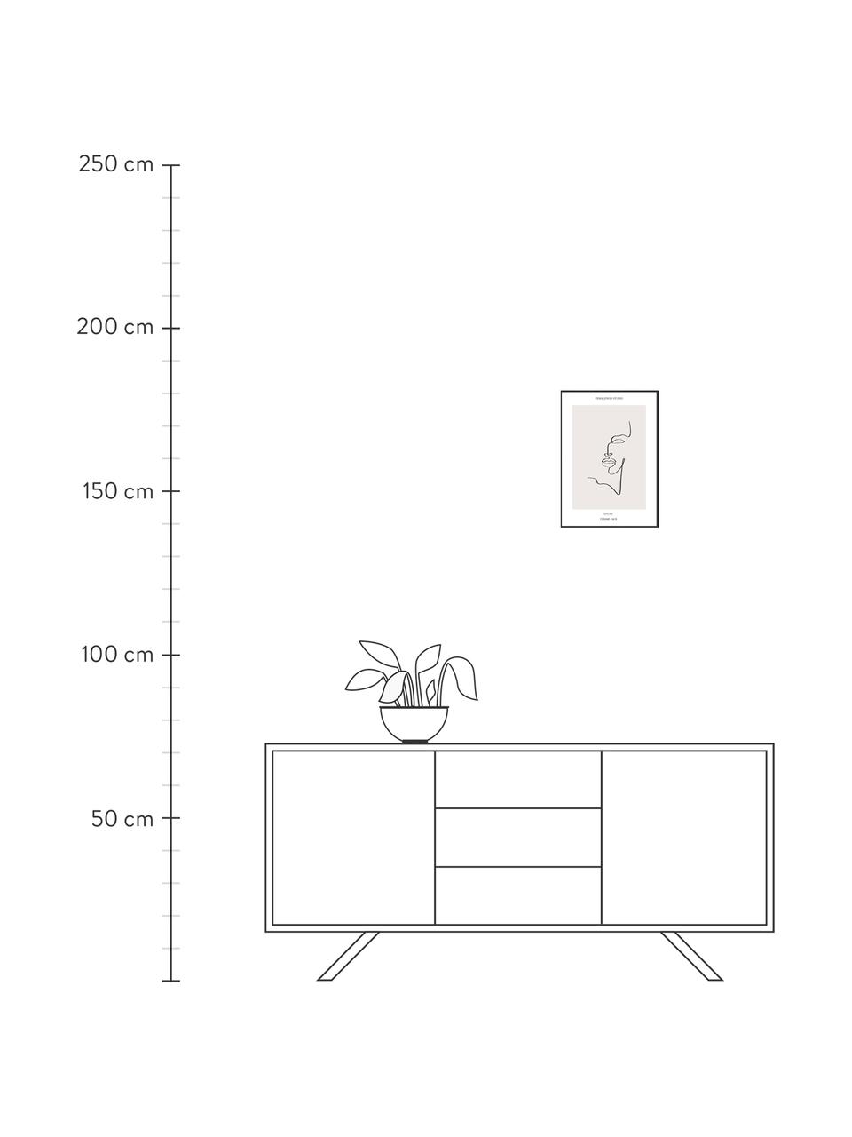 Zarámovaný digitální tisk Femme Face, Černá, béžová, bílá, Š 32 cm, V 42 cm