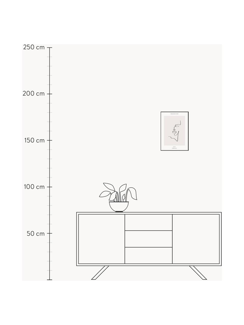 Ingelijste digitale print Femme Face, Lijst: hout, MDF, Zwart, beige, B 32 x H 42 cm