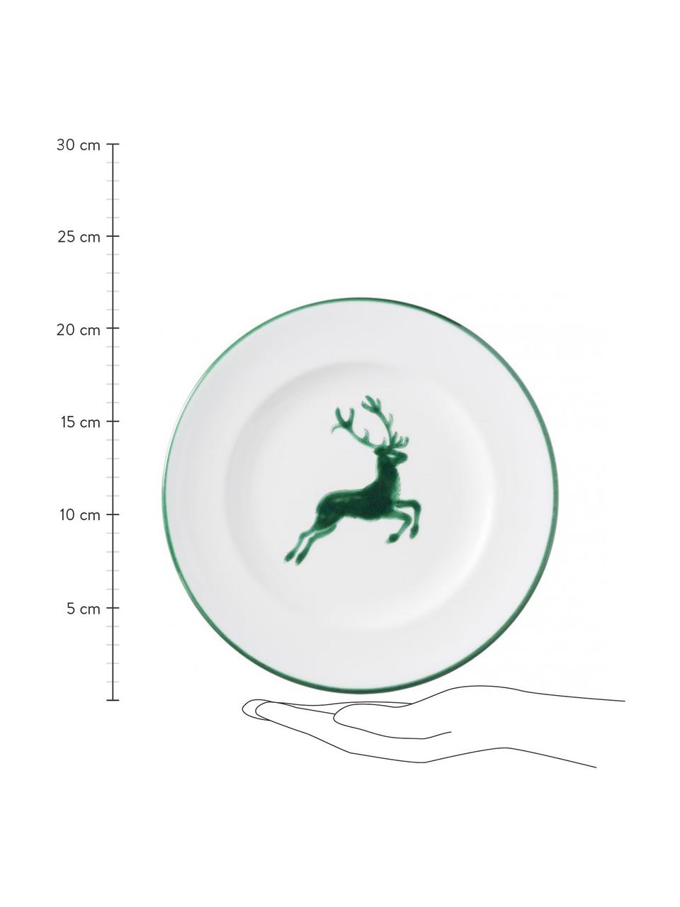 Ręcznie wykonany talerz deserowy Grüner Hirsch, Ceramika, Biały, zielony, Ø 22 cm