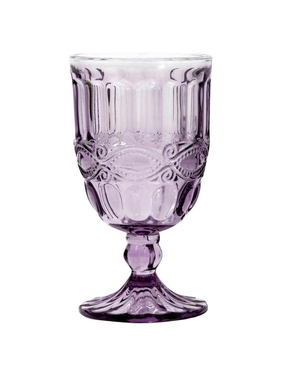 Copas de vino con relieve Solange, 6 uds., Vidrio, teñido, Transparente, lila, Ø 8 x Al 15 cm