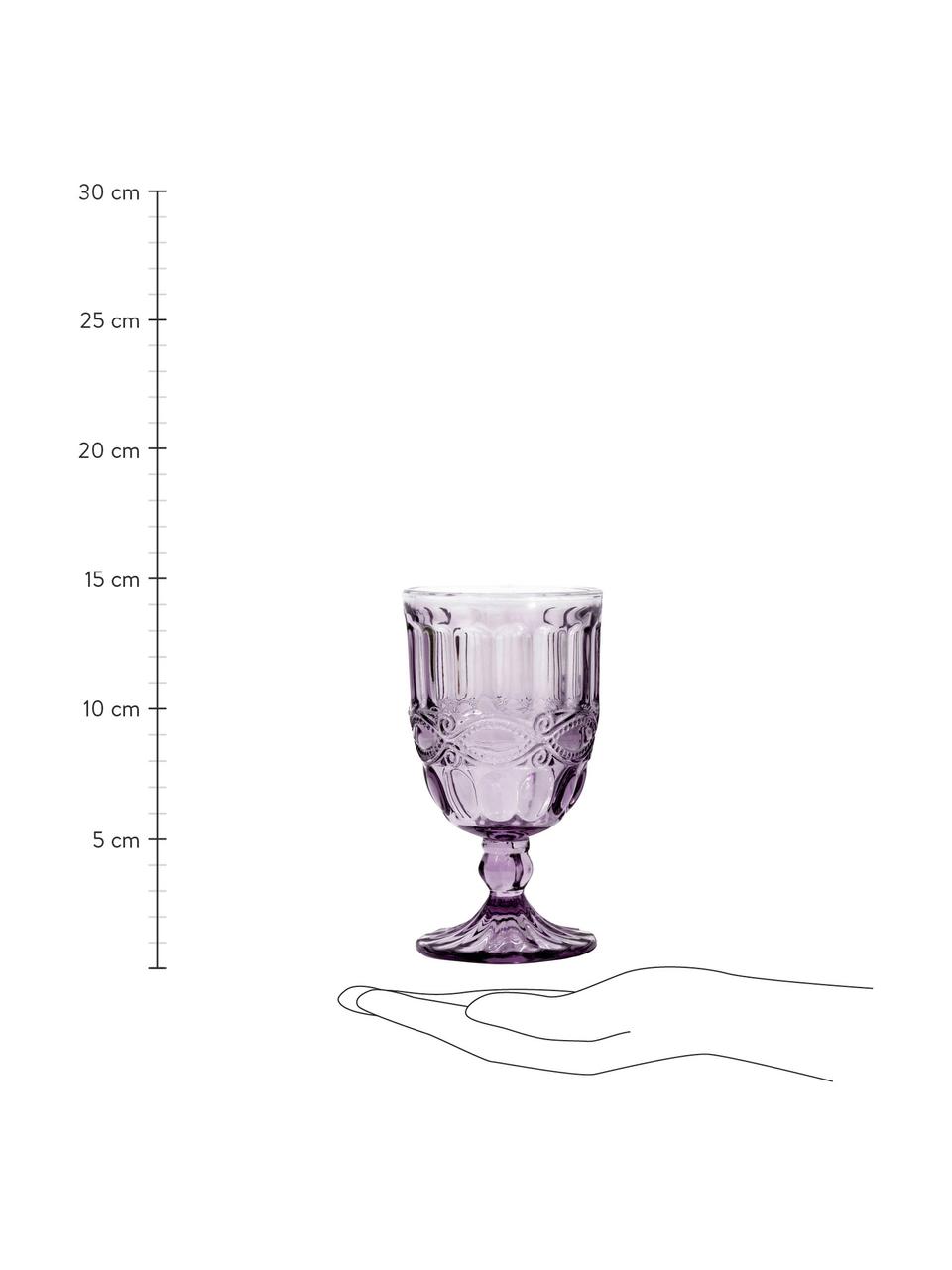 Bicchiere vino viola con rilievo Solange 6 pz, Vetro tinto, Viola trasparente, Ø 8 x Alt. 15 cm