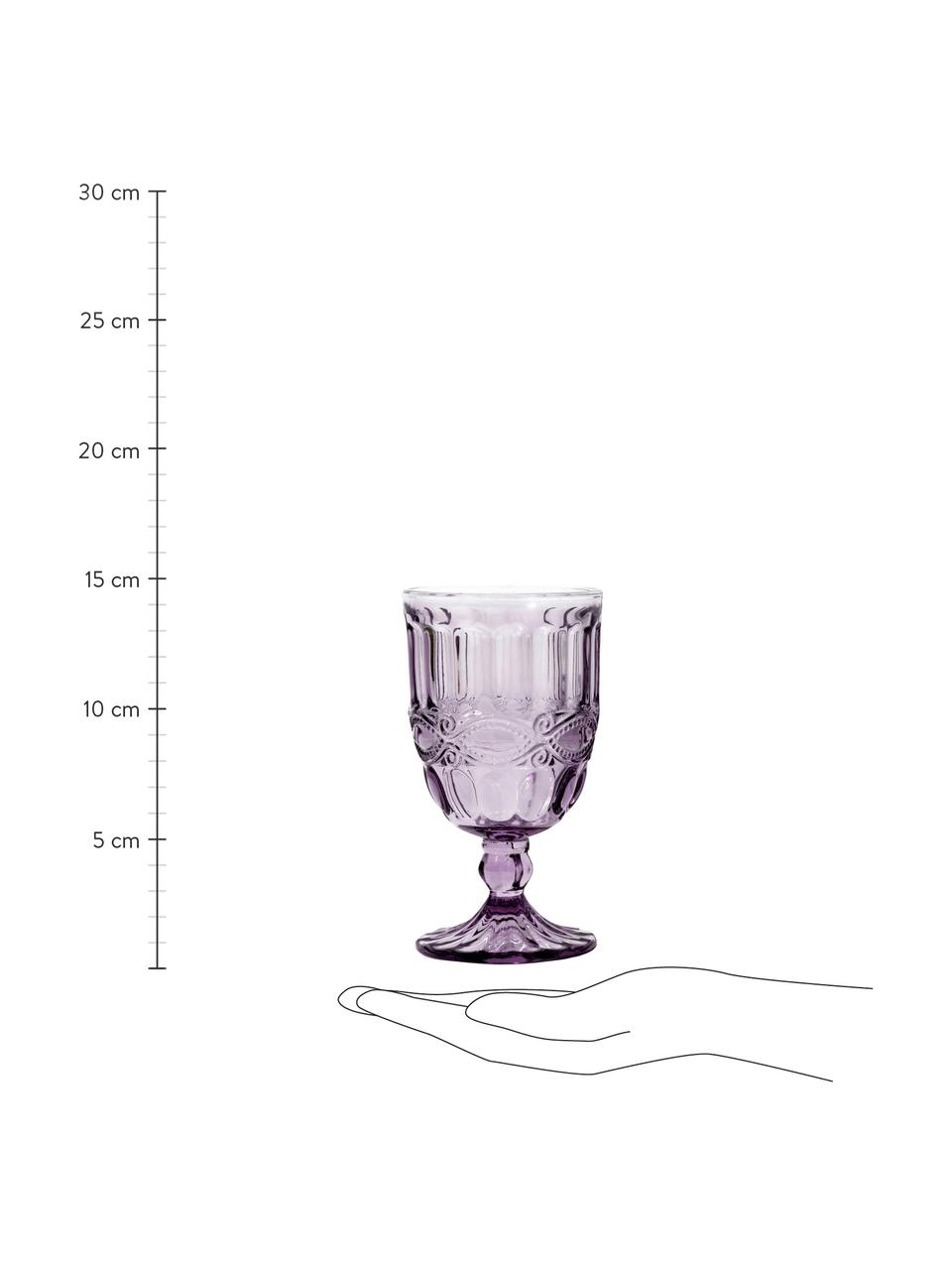 Weingläser Solange mit dekorativem Relief in Lila, 6 Stück, Glas, durchgefärbt, Transparent, Lila, Ø 8 x H 15 cm