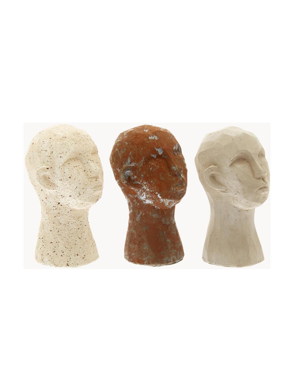 Deko-Objekte Figure Talvik Head, 3er-Set, Beton, Off White, Nougat, Hellbeige, Ø 9 x H 15 cm
