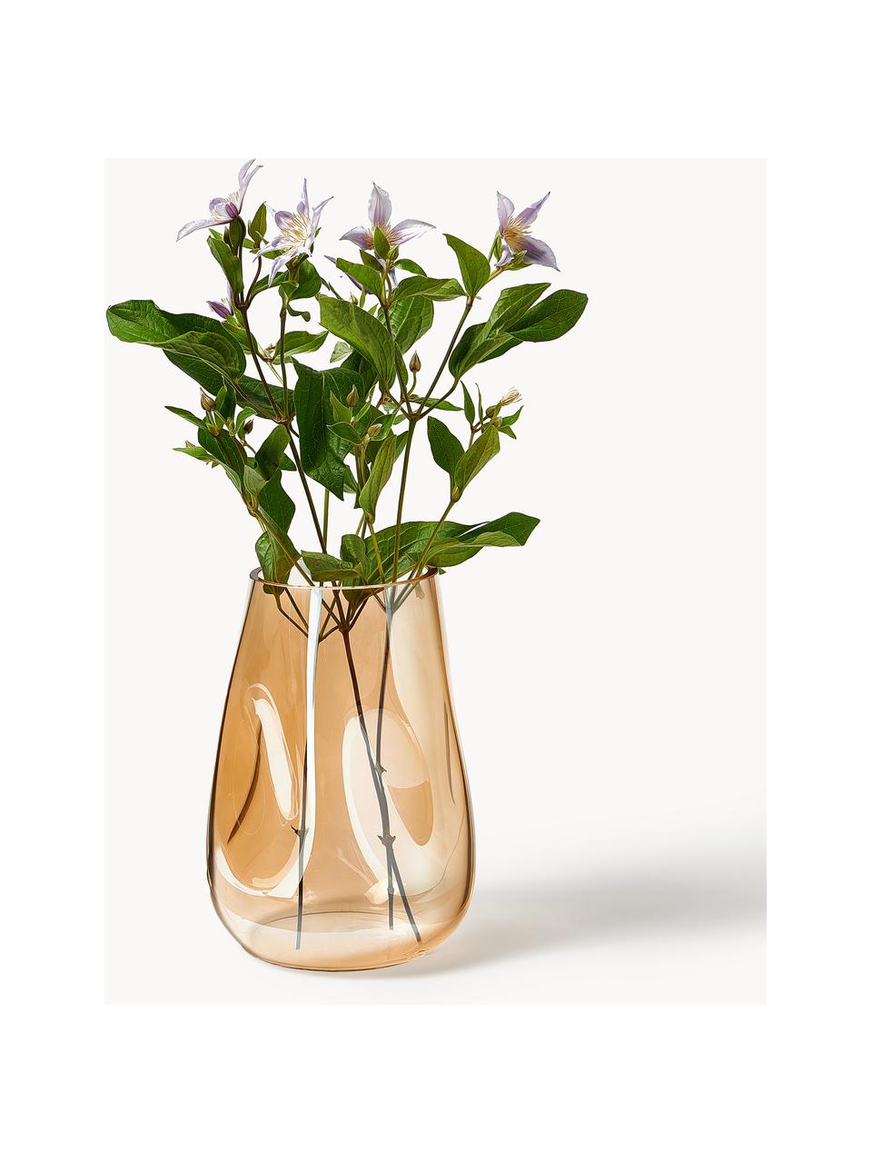 Ručně foukaná skleněná váza Luster, Foukané sklo, Okrová, Ø 18 cm, V 26 cm