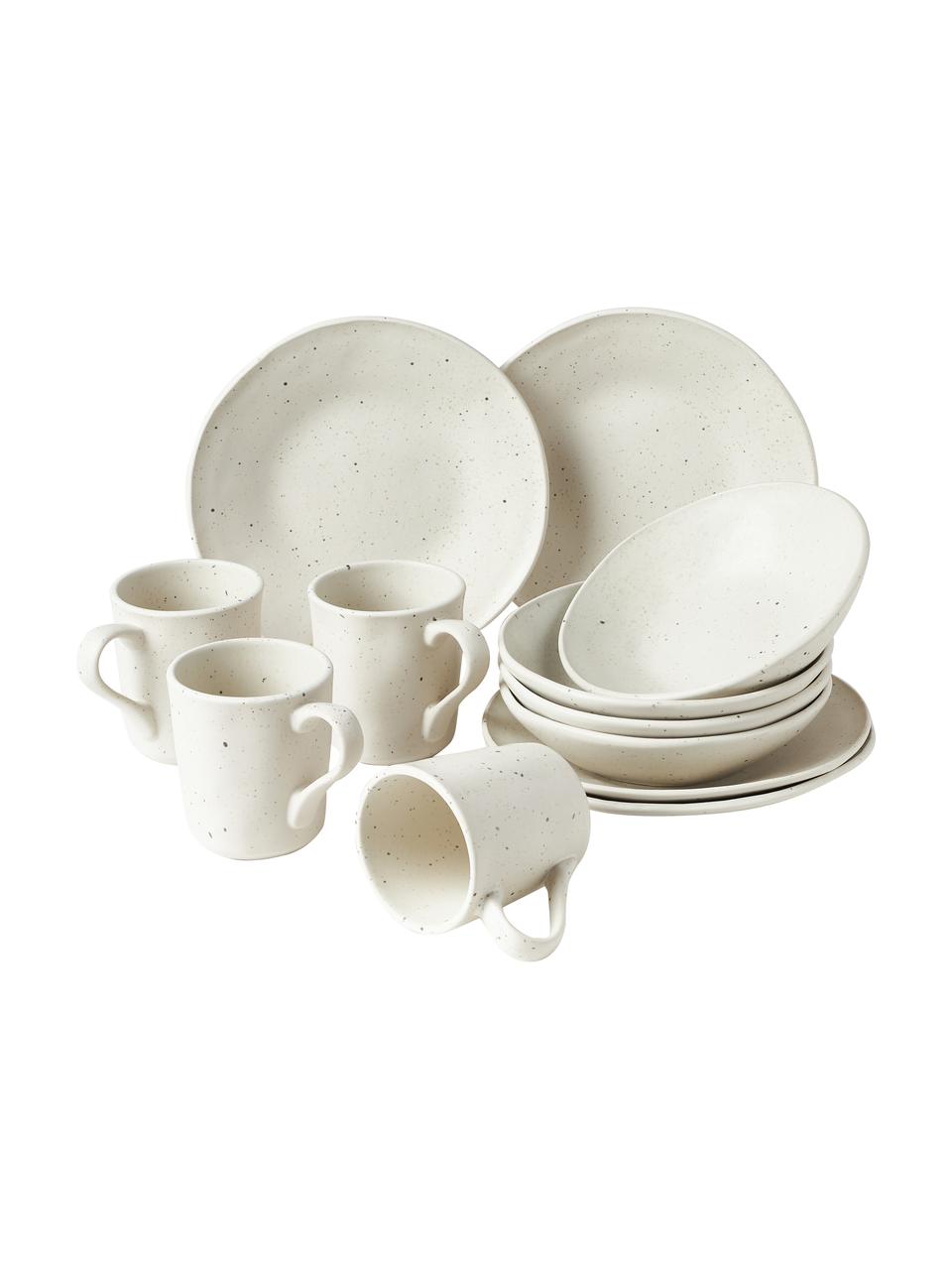 Set 12 stoviglie da colazione Marlee, 4 persone, Gres, Bianco crema, Set in varie misure