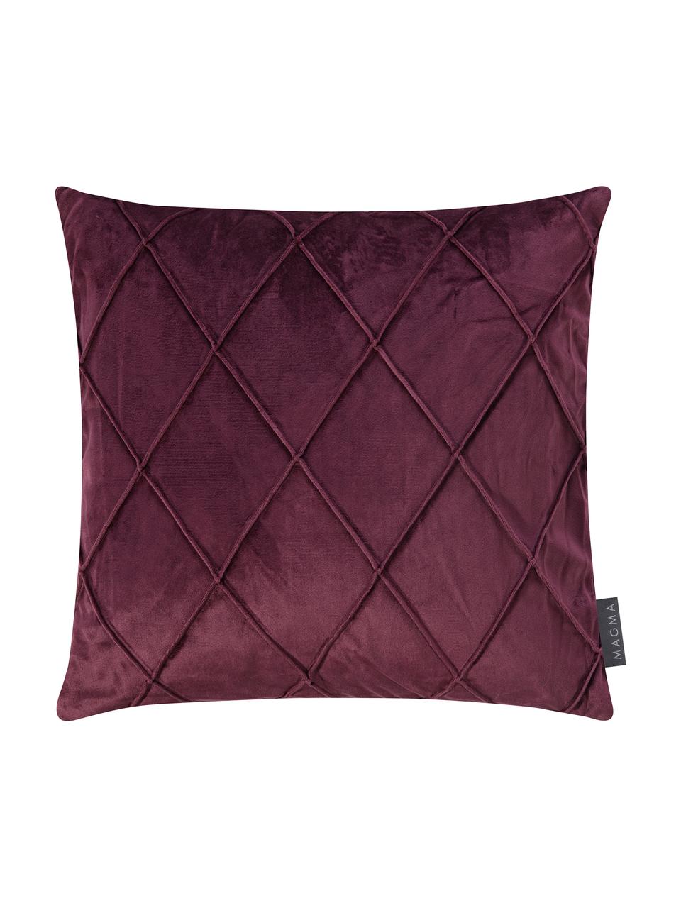 Fluwelen kussenhoes Nobless met verhoogd ruitjesmotief, 100% polyester fluweel, Wijnrood, B 40 x L 40 cm