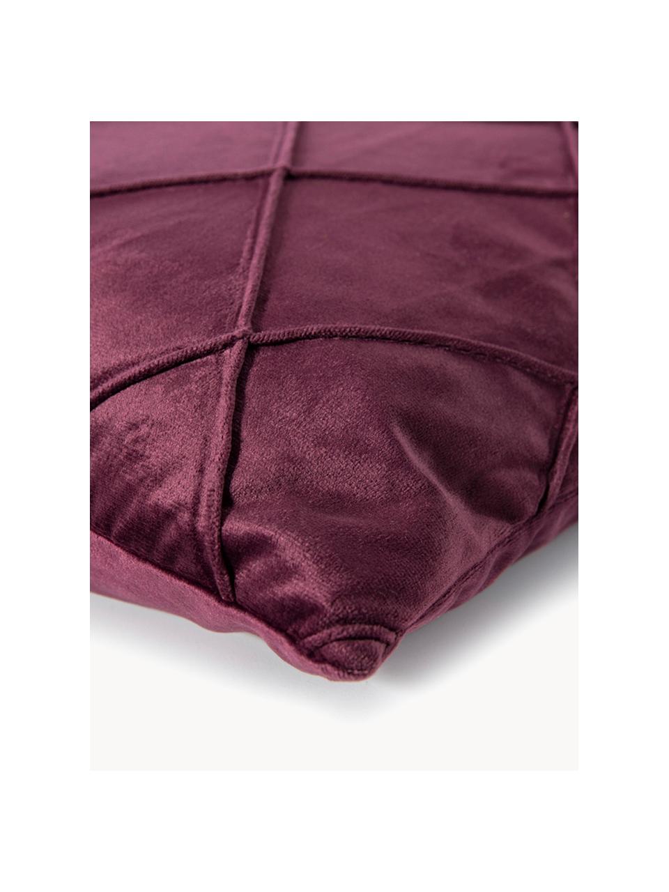 Fluwelen kussenhoes Nobless met verhoogd ruitjesmotief, 100% polyester fluweel, Wijnrood, B 40 x L 40 cm