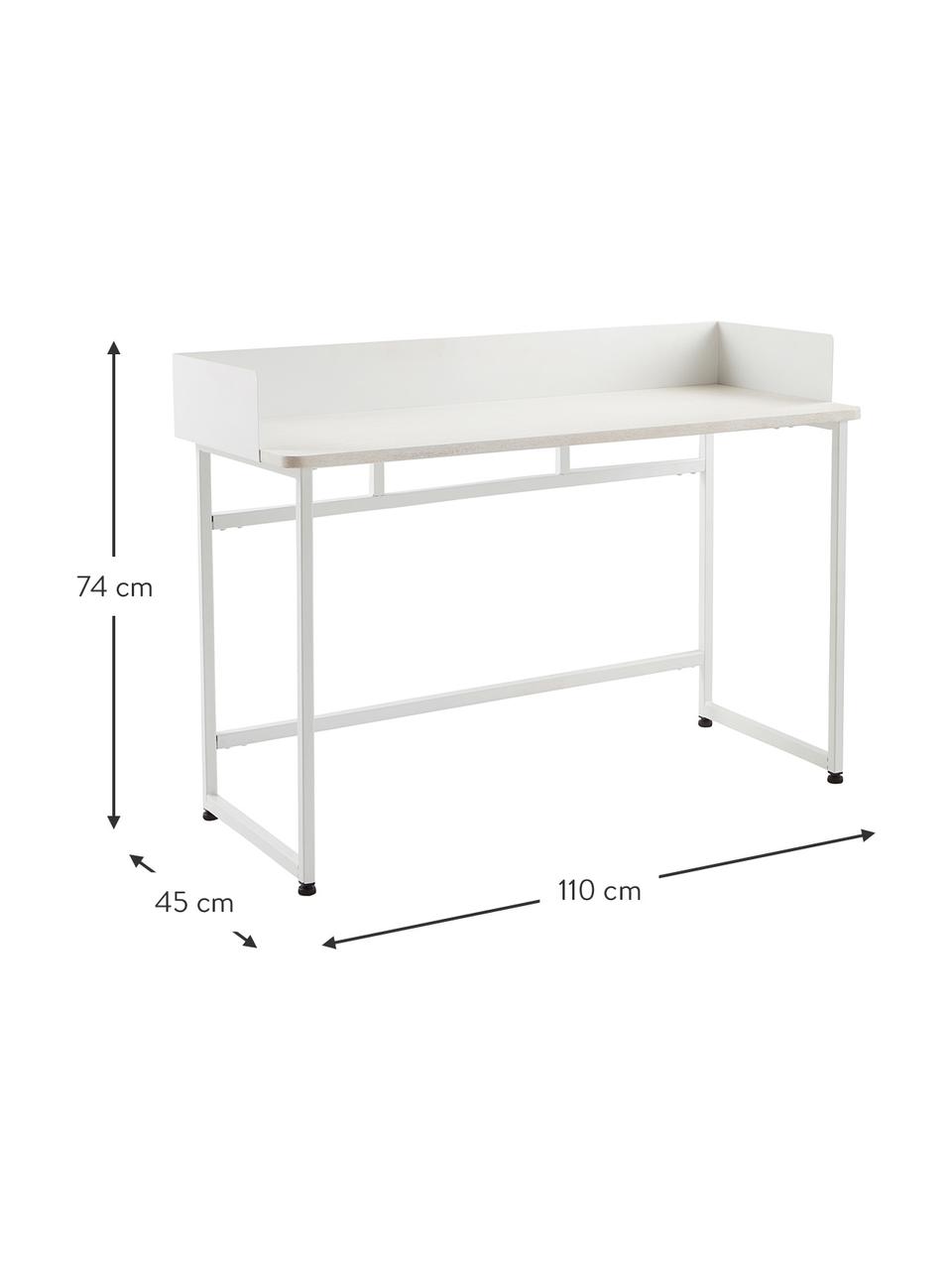 Smal bureau Liberty in wit, Tafelblad: MDF met essenhoutfineer, Frame: gecoat metaal, Rand: gecoat metaal, Wit, B 110 x H 45 cm