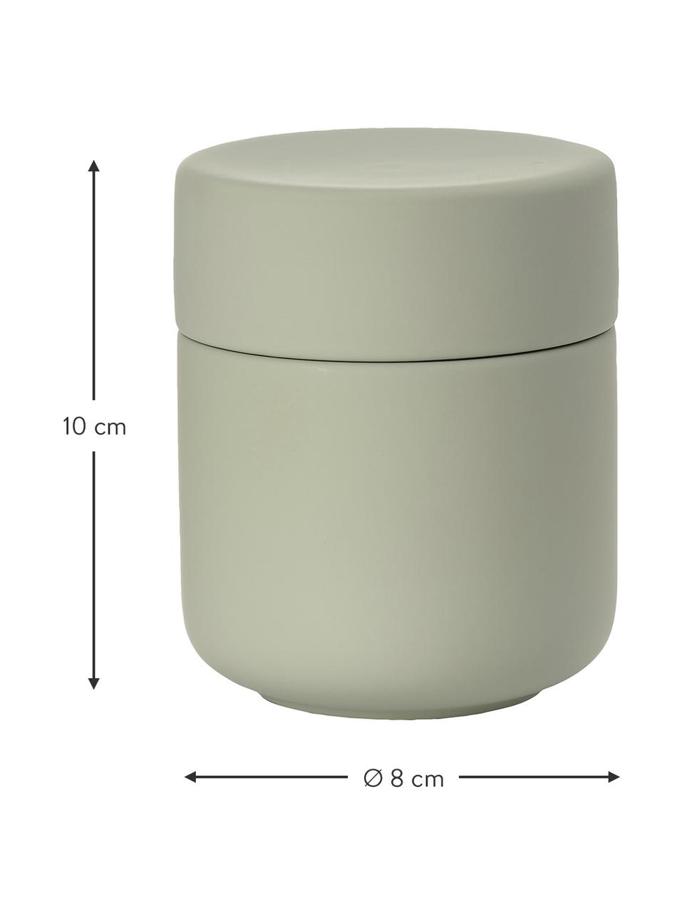 Boîte de rangement grès vert Ume, Grès cérame recouvert d'une surface douce au toucher (plastique), Vert clair, Ø 8 x haut. 10 cm