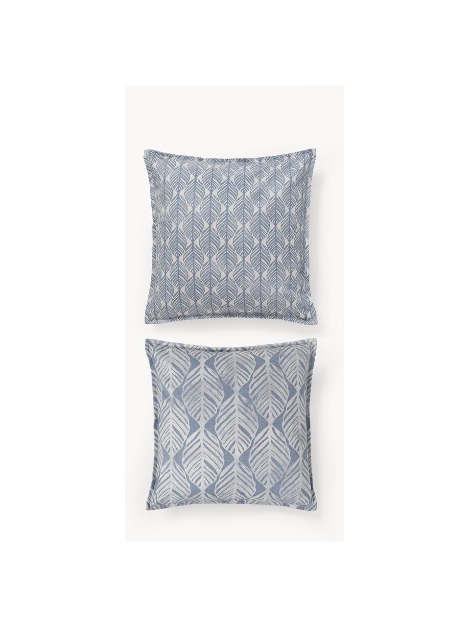 Kissenhüllen Armanda mit grafischem Muster, 2er-Set, 80 % Polyester, 20 % Baumwolle, Graublau, Hellbeige, B 45 x L 45 cm