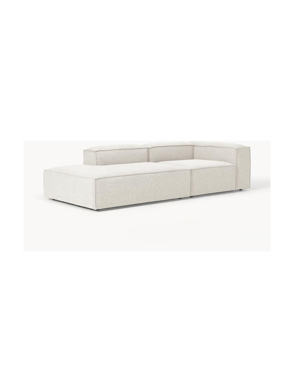 Chaise longue componibile in bouclé Lennon, Rivestimento: bouclé (100% poliestere) , Struttura: legno di pino massiccio, , Piedini: plastica Questo prodotto , Bouclè bianco latte, Larg. 269 x Prof. 119 cm, schienale a destra