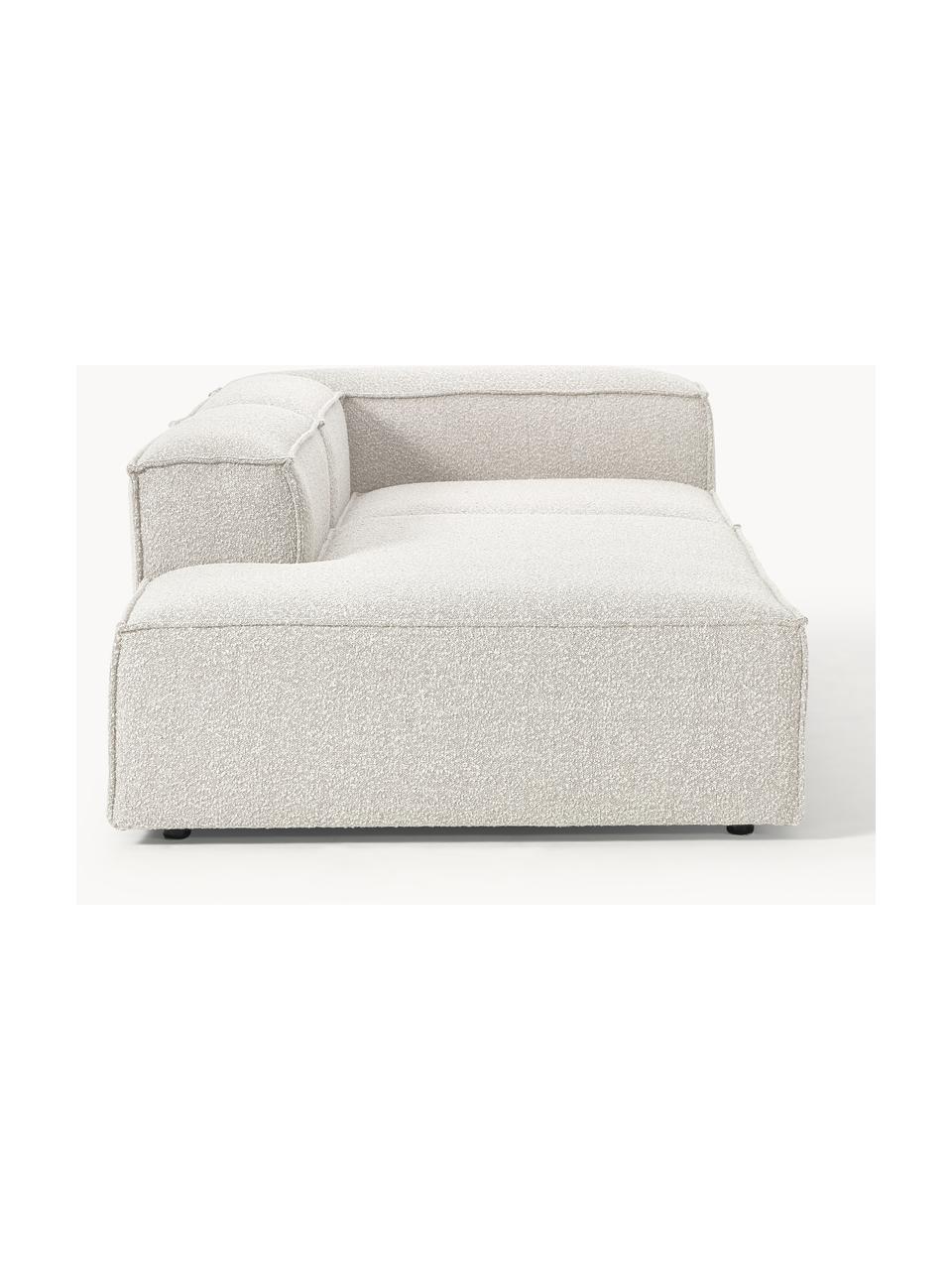 Chaise longue componibile in bouclé Lennon, Rivestimento: bouclé (100% poliestere) , Struttura: legno di pino massiccio, , Piedini: plastica Questo prodotto , Bouclè bianco latte, Larg. 269 x Prof. 119 cm, schienale a destra