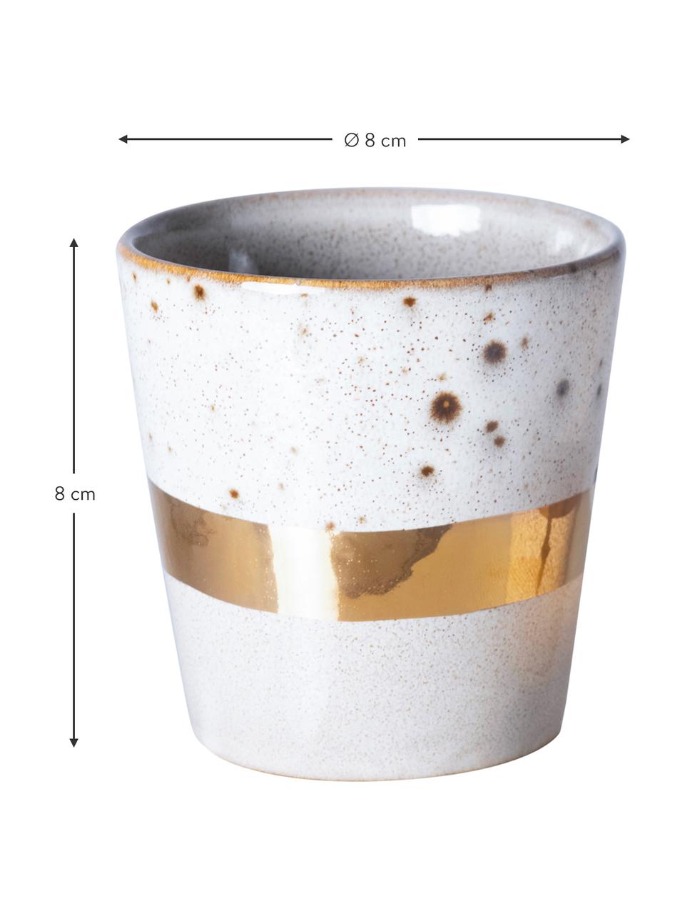 Tazza senza manico fatta a mano con decori dorati 70's, Gres, Bianco, dorato, Ø 8 x Alt. 8 cm, 180 ml