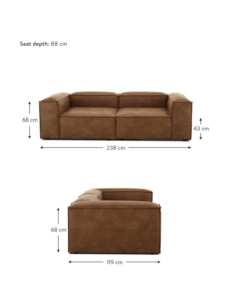 Sofá modular de cuero Lennon (3 plazas), Tapizado: cuero reciclado (70% cuer, Estructura: madera de pino maciza, ma, Patas: plástico Las patas están , Cuero marrón, An 238 x F 119 cm