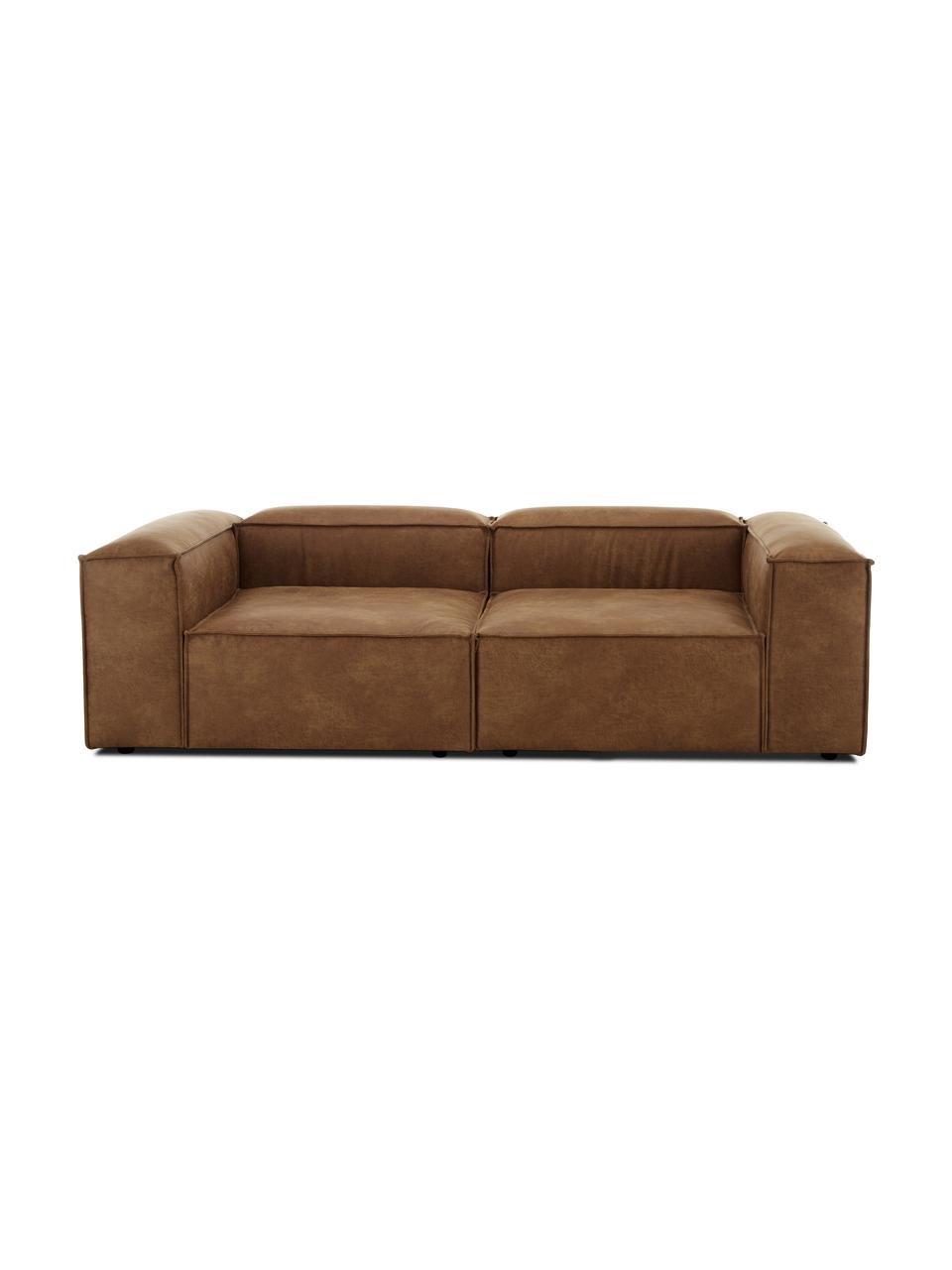 Divano componibile 3 posti in pelle riciclata Lennon, Rivestimento: pelle riciclata (70% pell, Struttura: legno di pino massiccio, , Piedini: plastica, Pelle marrone, Larg. 238 x Prof. 119 cm
