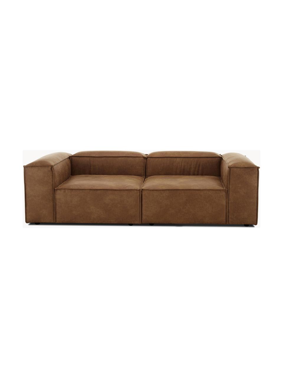 Modulaire bank Lennon (3-zits) van gerecycled leer, Bekleding: gerecycled leer (70% leer, Frame: massief hout, multiplex, Poten: kunststof, Leer bruin, B 238 x D 119 cm