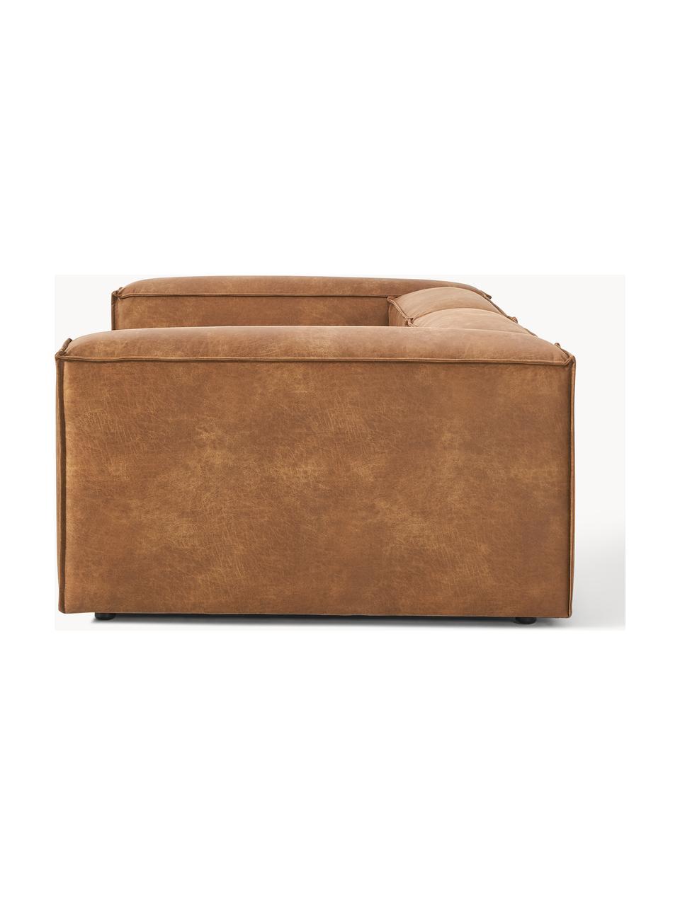 Sofá modular de cuero Lennon (3 plazas), Tapizado: cuero reciclado (70% cuer, Estructura: madera maciza, madera con, Patas: plástico Este producto es, Cuero marrón, An 238 x F 119 cm