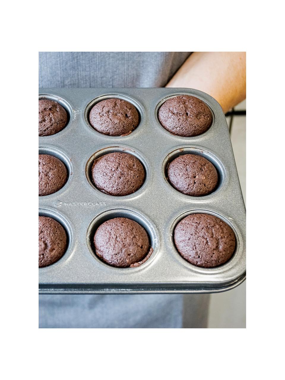 Molde muffins antiadherente MasterClass, Acero con revestimiento antiadherente, Negro, An 26 x Al 2 cm