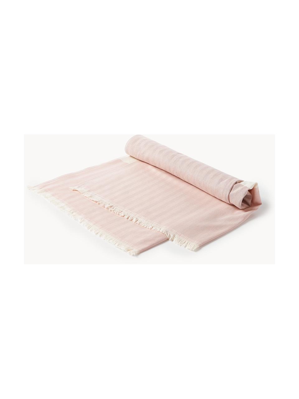 Fouta con flecos Indra, Rosa palo, Off White, An 100 x L 180 cm