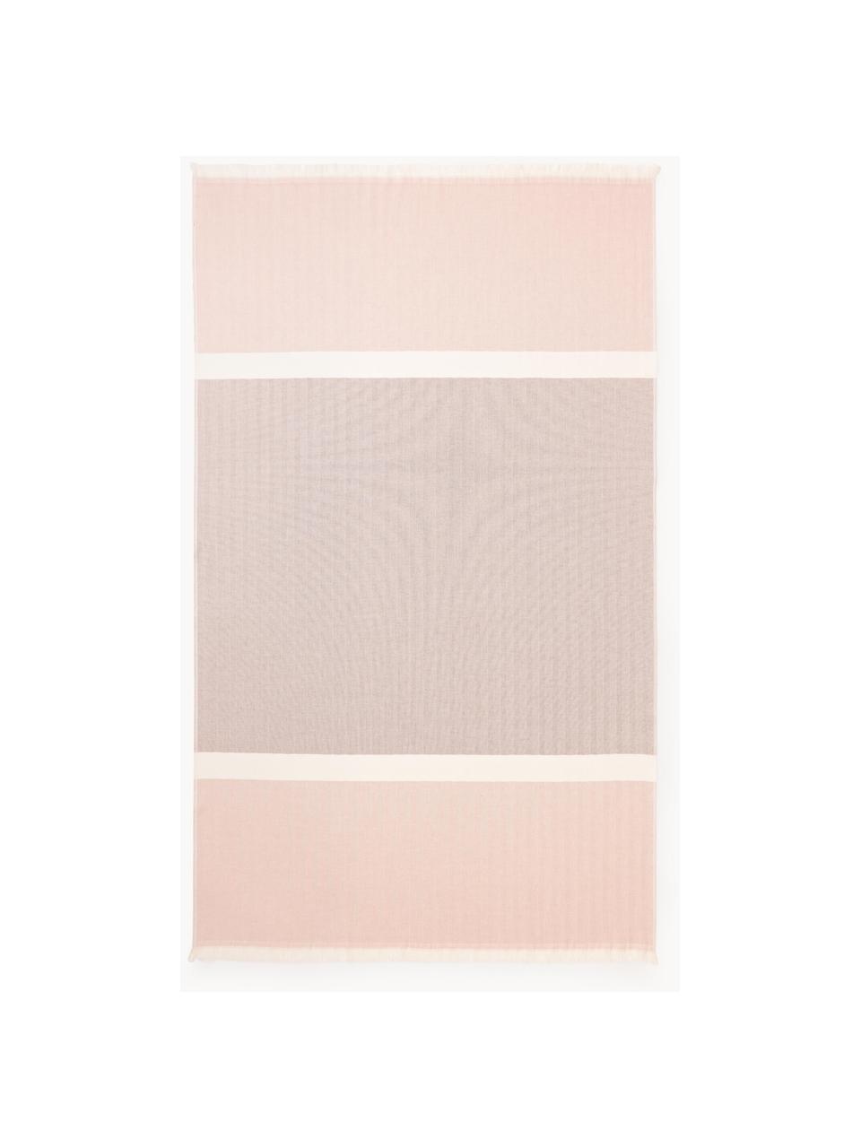 Fouta con flecos Indra, Rosa palo, Off White, An 100 x L 180 cm