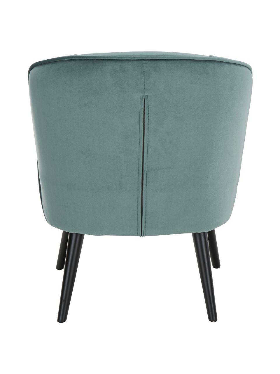 Fluwelen cocktailfauteuil Luckygrün, Bekleding: fluweel (polyester) Met 3, Poten: rubberhout, gelakt, Fluweel blauwgroen, B 59 x D 68 cm