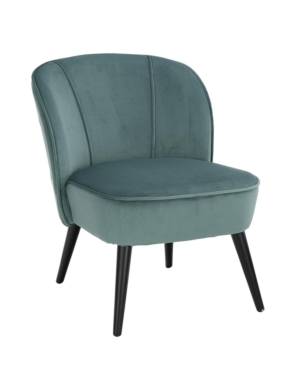 Fluwelen stoel Lucky, Bekleding: fluweel (polyester), Poten: rubberhout, gelakt, Bekleding: blauwgroen. Poten: zwart, B 59 x D 68 cm